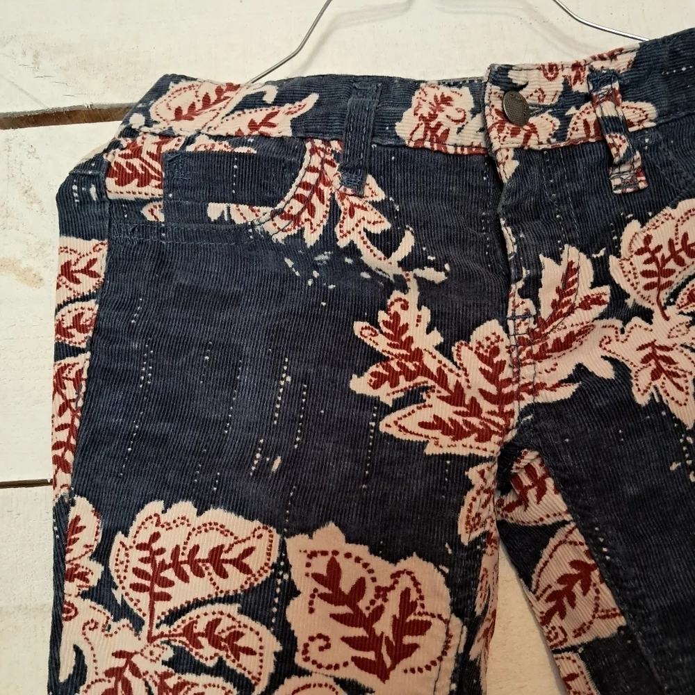 Free People Womens Blue White Red Floral Corduroy Skinny Pants Size 24